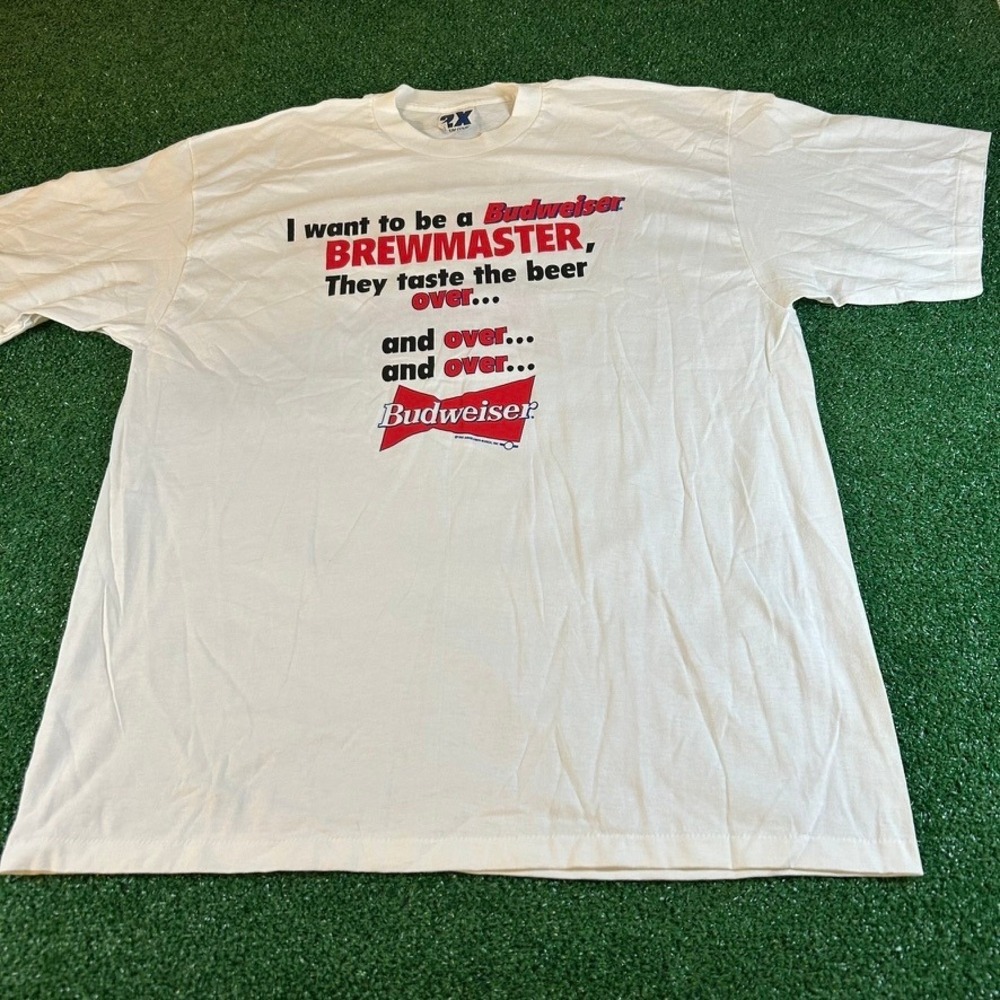 Vintage Budweiser Brewmaster Graphic Tee Beer T-Shirt 90s Y2K White Mens XXL 2XL